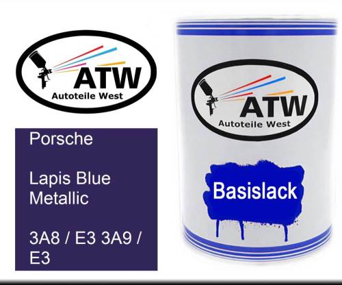 Porsche, Lapis Blue Metallic, 3A8 / E3 3A9 / E3: 500ml Lackdose, von ATW Autoteile West.